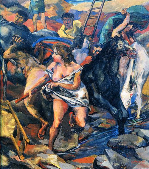 2. Р. Гуттузо. Бегство с Этны (фрагмент). 1938–1939 Холст, масло. 147,2×256,5 Национальная галерея современного искусства, Рим 2. Р. Гуттузо. Бегство с Этны (фрагмент). 1938–1939 Холст, масло. 147,2×256,5 Национальная галерея современного искусства, Рим