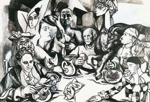 4. Р. Гуттузо. Пир: Пикассо и его персонажи. 1973 Бумага на холсте, акрил. 152×222. Частное собрание 4. Р. Гуттузо. Пир: Пикассо и его персонажи. 1973 Бумага на холсте, акрил. 152×222. Частное собрание